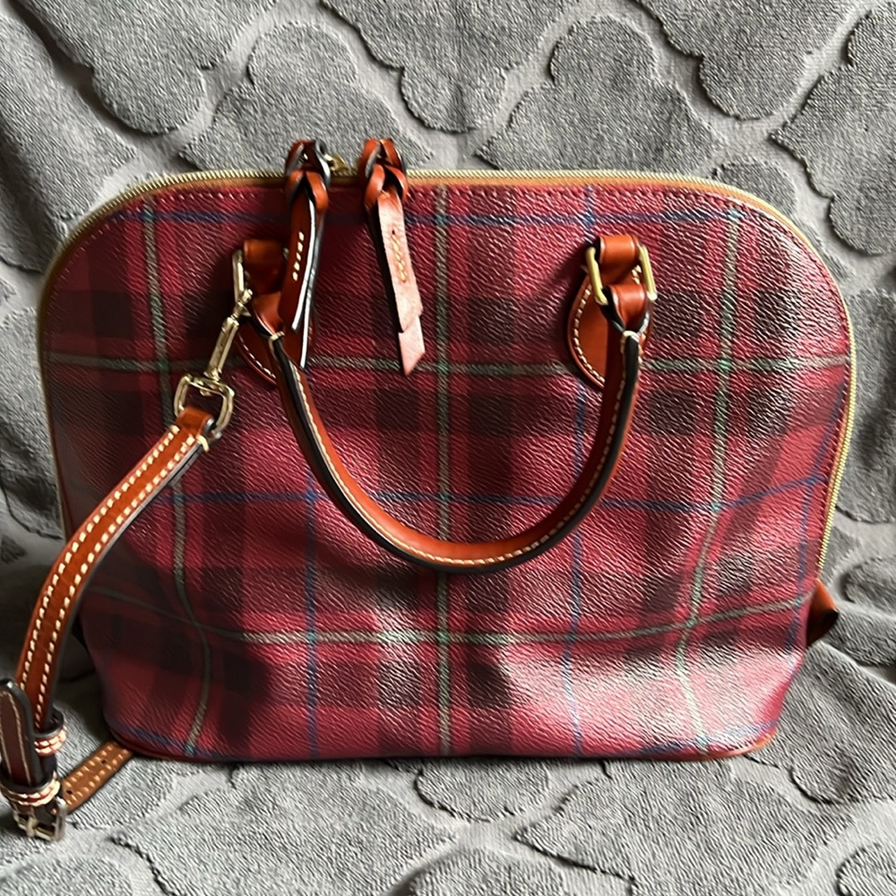 Dooney & Bourke Plaid Coated Cotton Zip Zip Satchel with Shoulder Strap - Picture 4 of 16